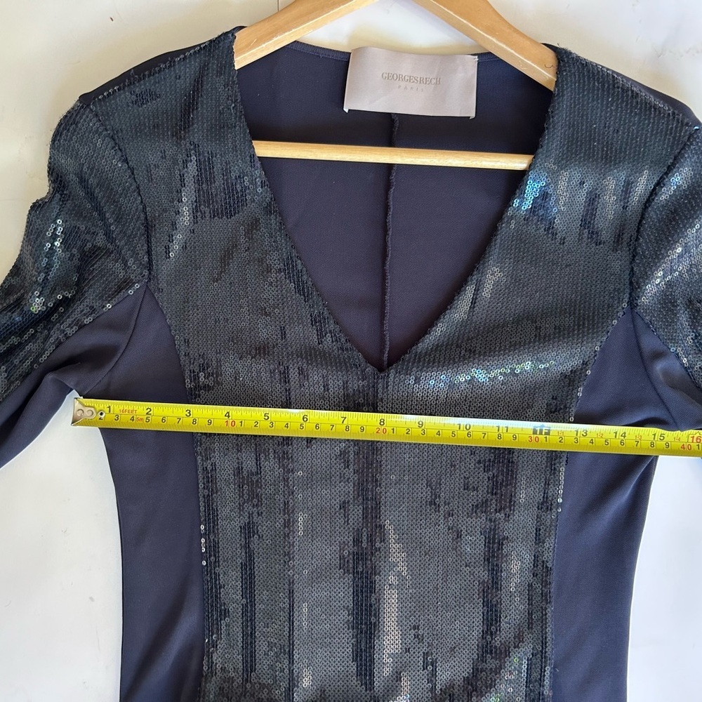 Georges Rech navy blue cocktail dress sequin embellishments vintage - Picture 7 of 8